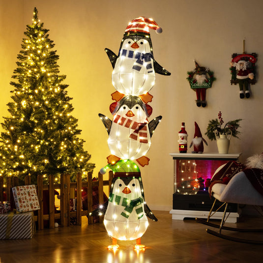 Lighted Penguins Decoration with Warm White Lights and Cute Hats