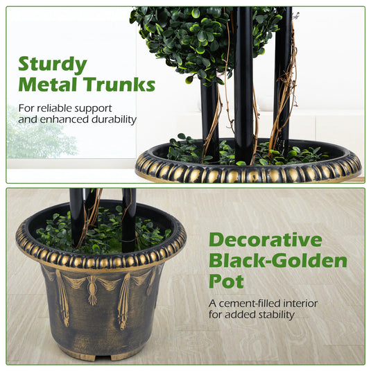Goplus 3 FT Artificial Boxwood Topiary Tree Sun-Protective Triple Ball Fake Plants Shrubs (1/2 Pack)