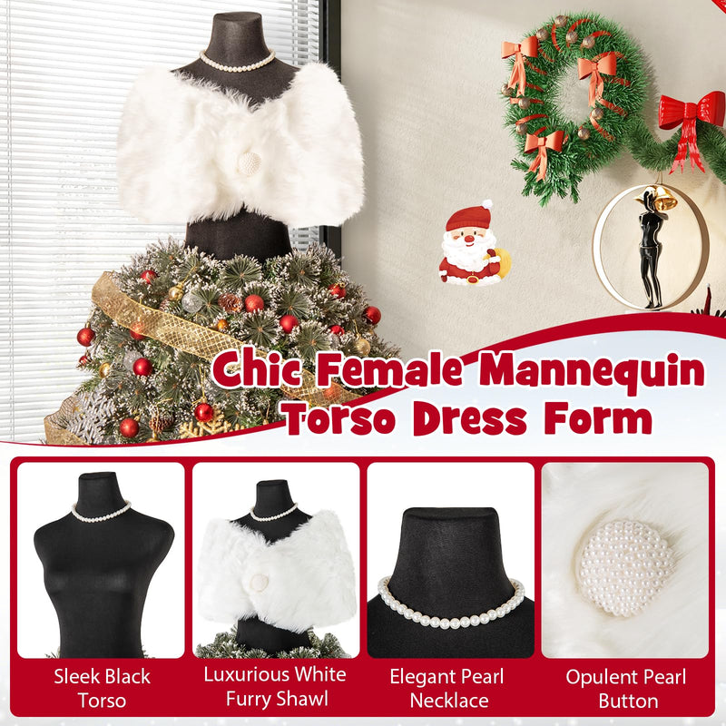 Load image into Gallery viewer, Goplus 5ft Pre-Lit Dress Form Christmas Tree with Female Mannequin Torso Shawl Necklace
