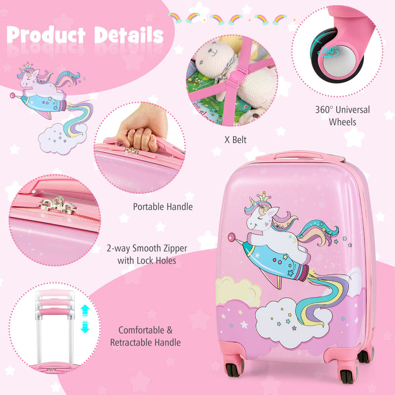 Load image into Gallery viewer, Goplus 12&quot; &amp; 18&quot; Kids Carry On Luggage Set Pink Kids Luggage Set
