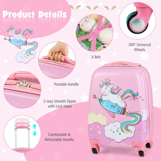 Goplus 12" & 18" Kids Carry On Luggage Set Pink Kids Luggage Set