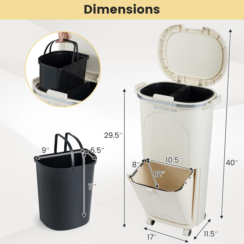 Load image into Gallery viewer, Goplus 10 Gallon Kitchen Trash Can with Lid with 2 Removable Buckets
