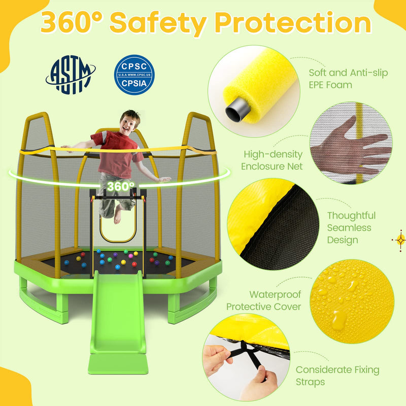 Load image into Gallery viewer, Goplus 7 FT Kids Trampoline with Slide, 87&quot; ASTM Approved Recreational Trampoline
