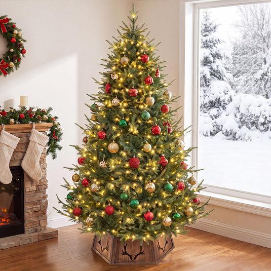 Goplus 31.5" Wood Christmas Tree Collar |  Fits up to 6 ft-9 ft Christmas Tree