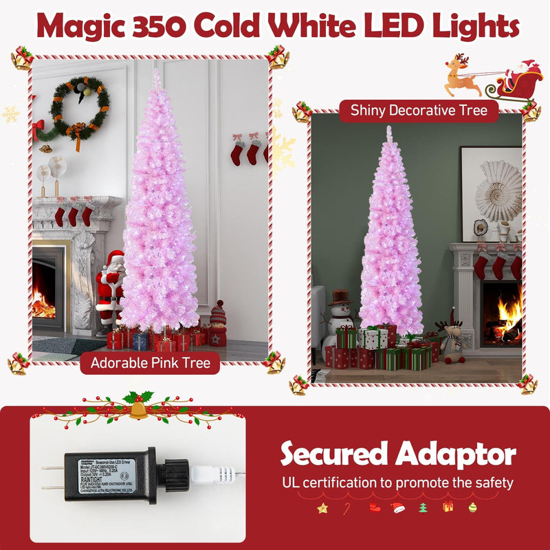 Load image into Gallery viewer, Goplus 7 FT Pre-Lit Pencil Christmas Tree with 670 Branch Tips &amp; 350 Cold White LED Lights
