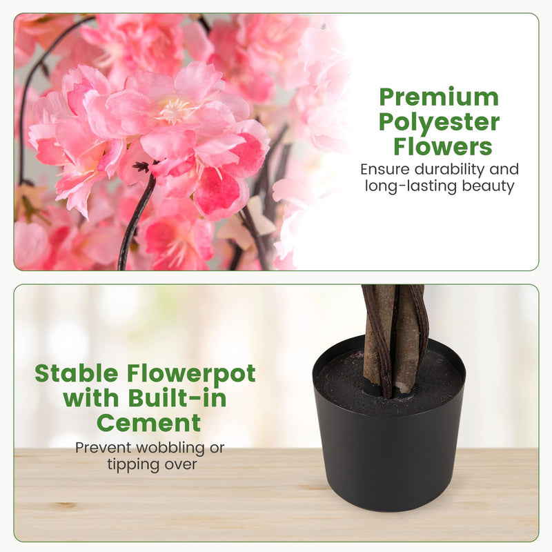 Load image into Gallery viewer, Goplus 5.5FT Artificial Cherry Blossom Tree Faux Floral Plant Blooming Tree in Nursery Pot
