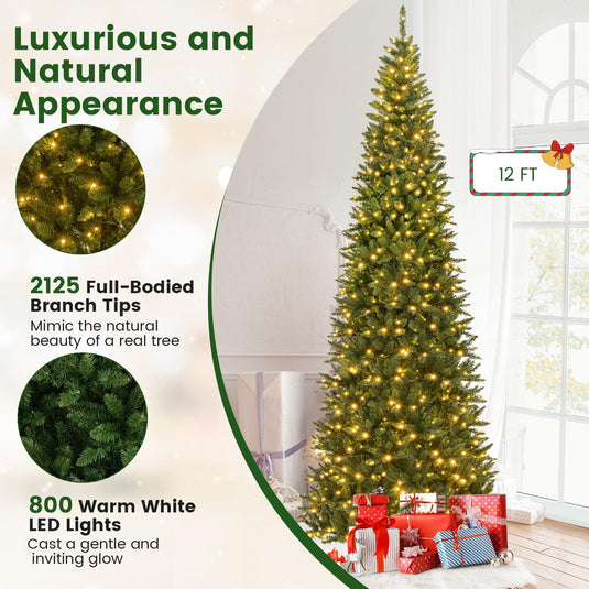 Goplus 12ft Pre-Lit Artificial Christmas Tree with 360° Quick Power Connector
