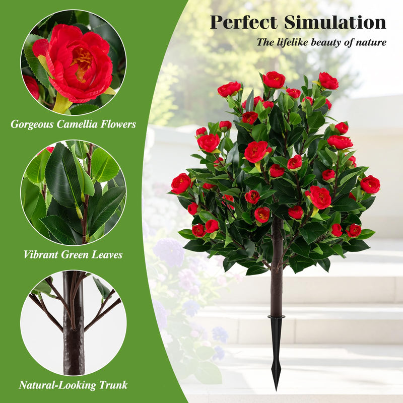Load image into Gallery viewer, Goplus 31 Inches Artificial Camellia Tree Set 2 Pack Fake Flower Trees
