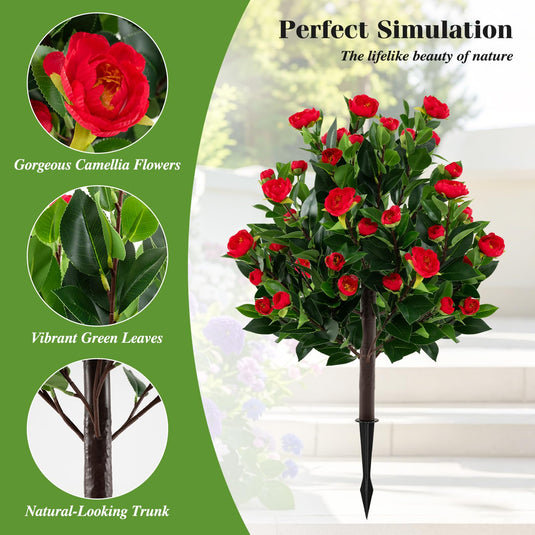 Goplus 31 Inches Artificial Camellia Tree Set 2 Pack Fake Flower Trees
