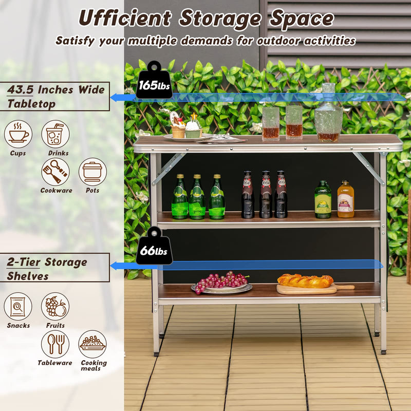 Load image into Gallery viewer, Goplus Folding Camping Table, Aluminum Portable Pop-Up Bar Table with 2-Tier Storage Shelves
