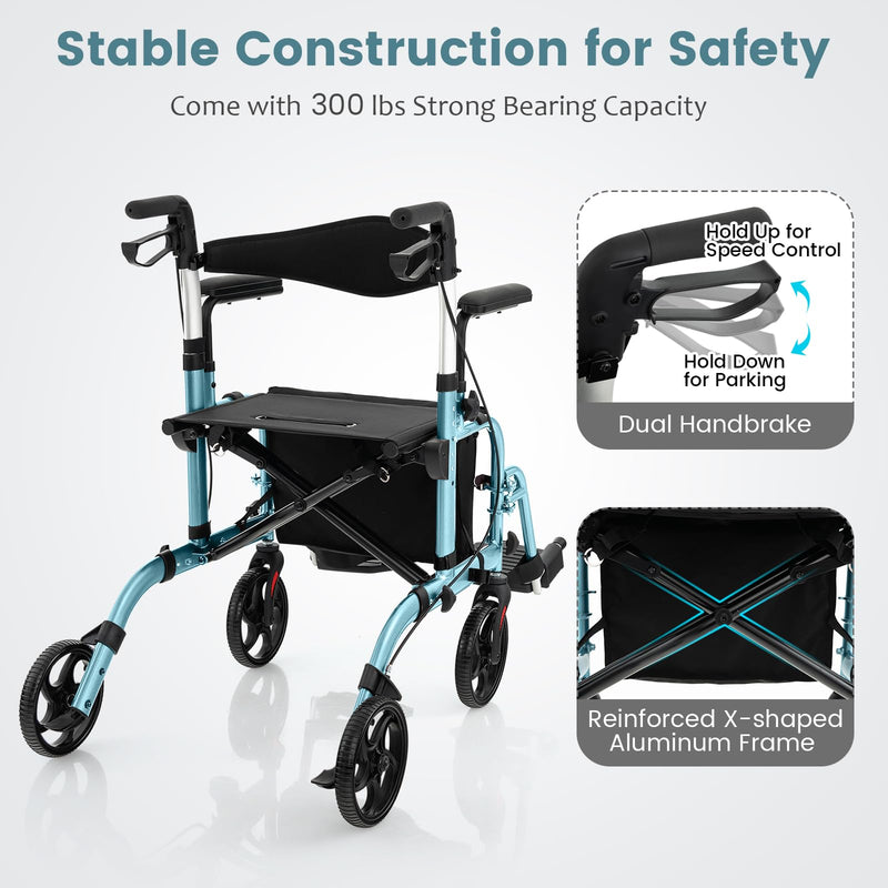 Load image into Gallery viewer, Goplus 2 in 1 Folding Rollator Walker, 4 Wheel Medical Walker with Seat
