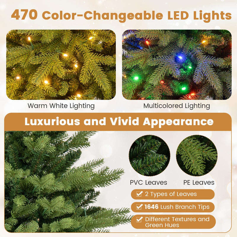 Load image into Gallery viewer, Goplus 7ft Hinged Xmas Full Tree with 470 Warm White &amp; Multicolored LED Lights
