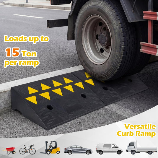 Goplus Heavy-Duty Rubber Curb Ramp 2 Pcs Driveway Threshold Ramps(5"/6.3" Rise)