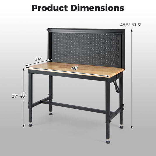 Goplus 48" Heavy Duty Workbench with AC/USB Outlets and Pegboard