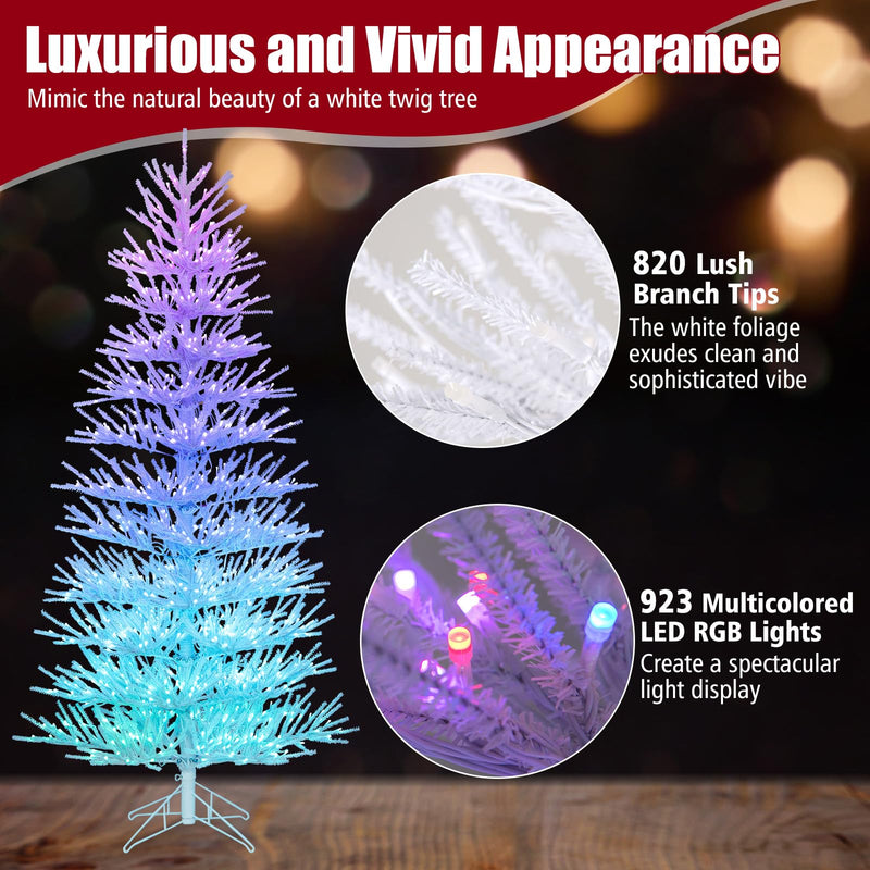 Load image into Gallery viewer, Goplus 7ft Pre-Lit Artificial Christmas Tree with 923 Multicolored LED RGB Lights
