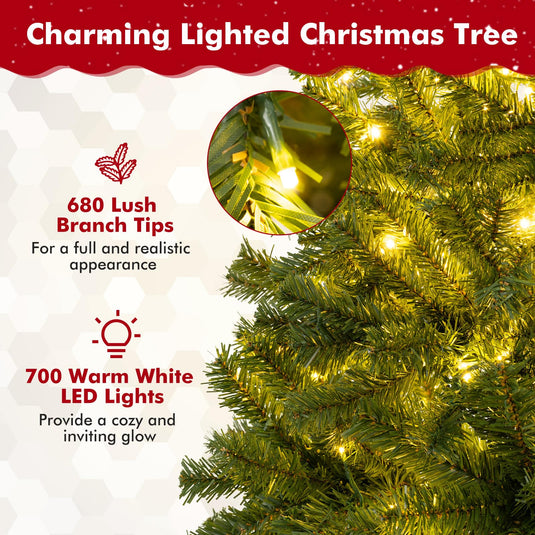 Goplus 6FT | 7FT | 8FT Pre-Lit Remote Control Artificial Christmas Tree with Warm White LED Lights