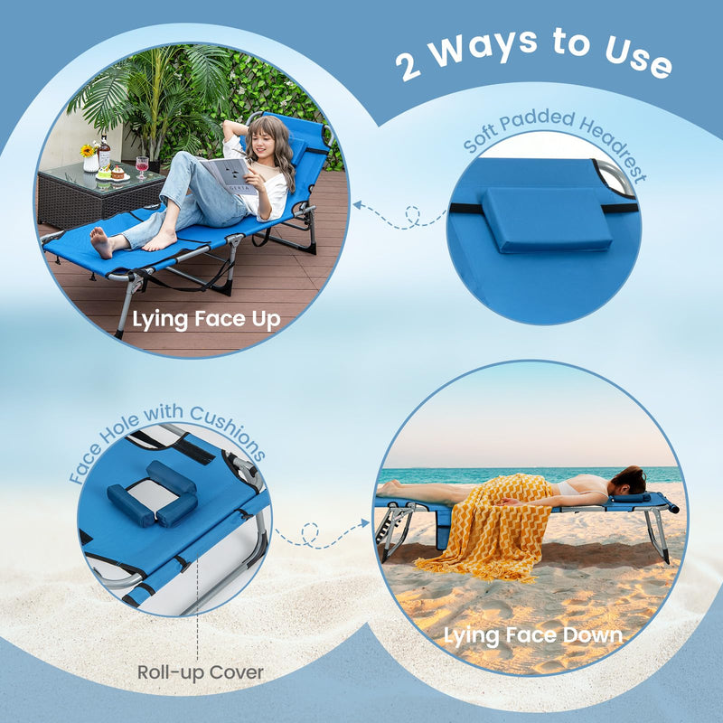 Load image into Gallery viewer, Goplus Lounge Chairs for Outside, 5-Position Tanning Chair w/Face &amp; Arm Hole
