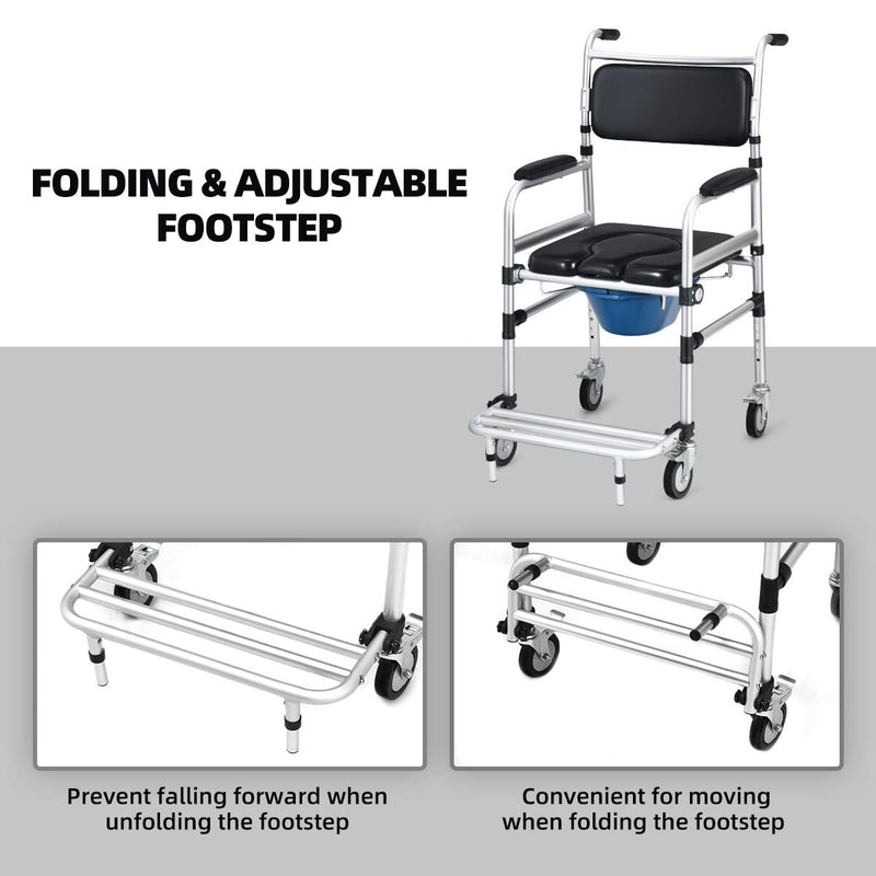 Load image into Gallery viewer, Goplus 4 in 1 Shower Commode Wheelchair, 330lbs Bedside Commode Chair for Toilet with Arms
