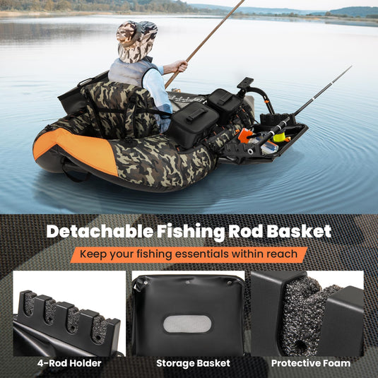 Goplus Inflatable Float Tube, Fishing Belly Boat with Fish Ruler