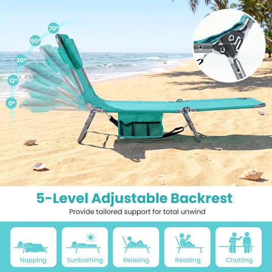 Goplus Tanning Chair Folding Beach Lounge Chair w/5-Position Adjustable Backrest