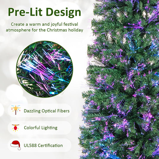 Goplus 6ft / 7ft / 8ft Fiber Optic Pencil Christmas Tree Xmas Full Tree for Home Office Holiday Decor