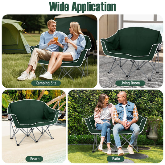 Goplus Folding 2-Person Couch w/2 Cup Holders Dual Back Pockets