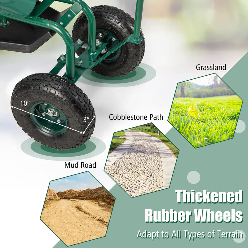 Load image into Gallery viewer, Goplus Rolling Garden Cart, Garden Scooter with Seat &amp; Tool Storage, Outdoor Gardening Workseat
