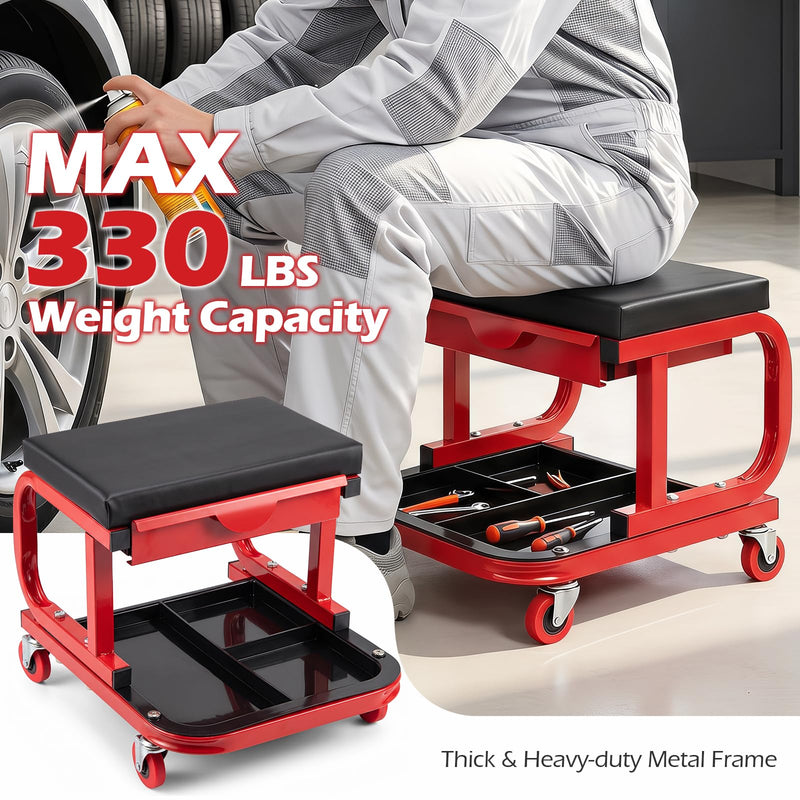 Load image into Gallery viewer, Goplus Mechanic Rolling Stool w/Tool Trays and Magnetic Drawer | 330 LBS Capacity
