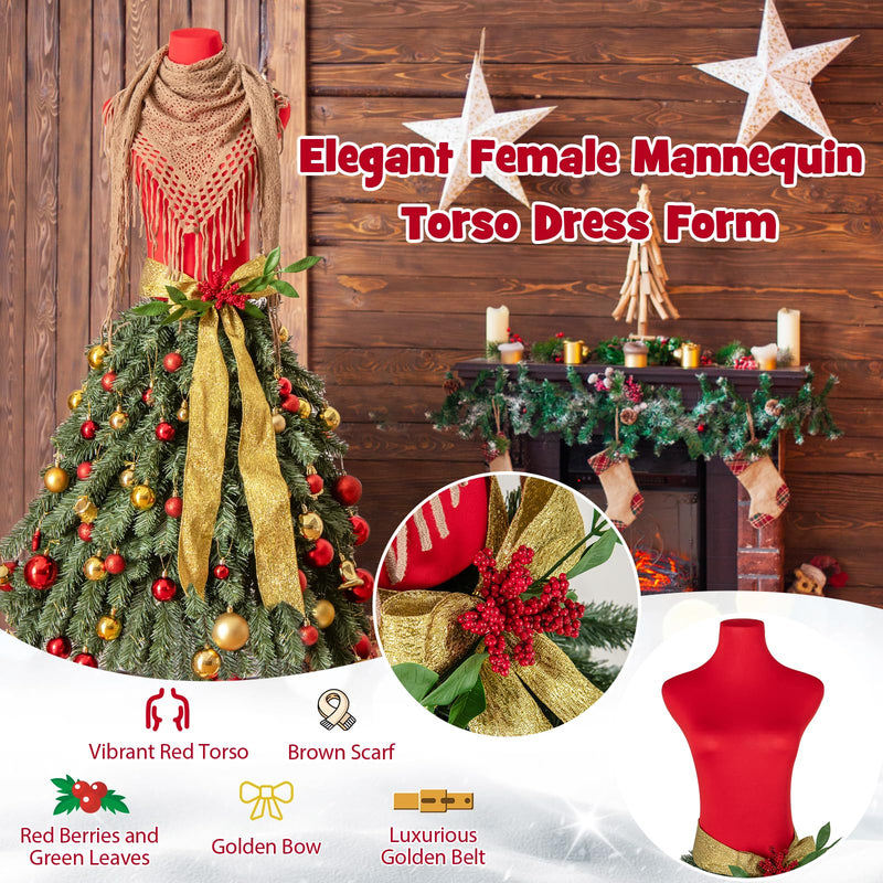 Load image into Gallery viewer, Goplus 5ft Pre-Lit Dress Form Christmas Tree with Female Mannequin Torso &amp; Scarf
