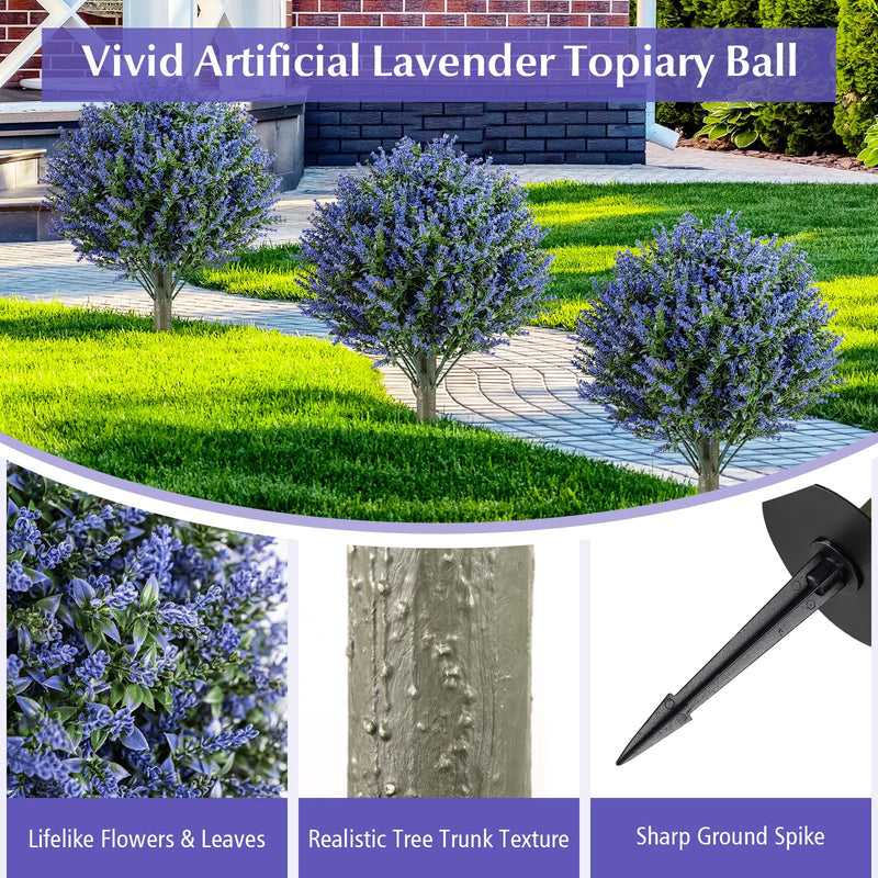 Load image into Gallery viewer, Goplus Set of 2 Artificial Lavender Topiary Ball Trees | Sun-Proof Indoor Outdoor Fake Evergreen Plants
