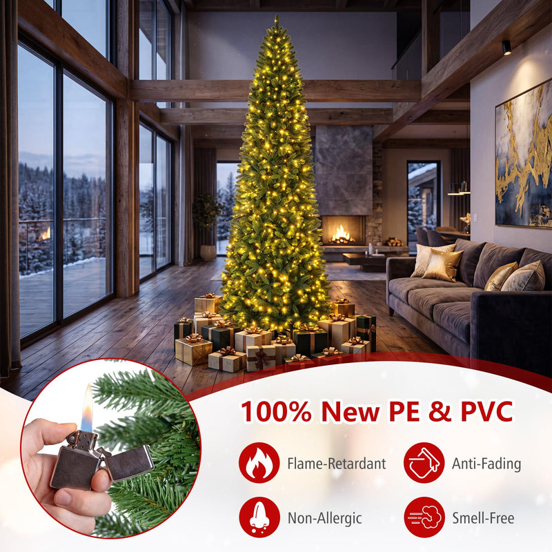 Load image into Gallery viewer, Goplus 9ft Pre-Lit Pencil Christmas Tree with 550 Lights and 9 Light-Modes
