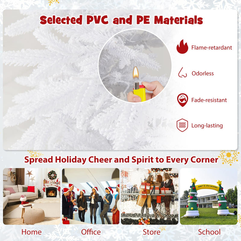 Load image into Gallery viewer, Goplus 7ft Pre-Lit White Christmas Tree with Wheels &amp; 900 Warm White LED Lights
