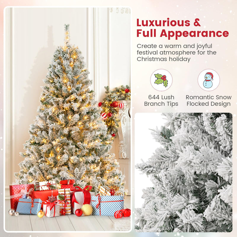 Load image into Gallery viewer, Goplus 3-Minute-Setup Pre-Lit Snow Flocked Christmas Tree Artificial Hinged Xmas Tree
