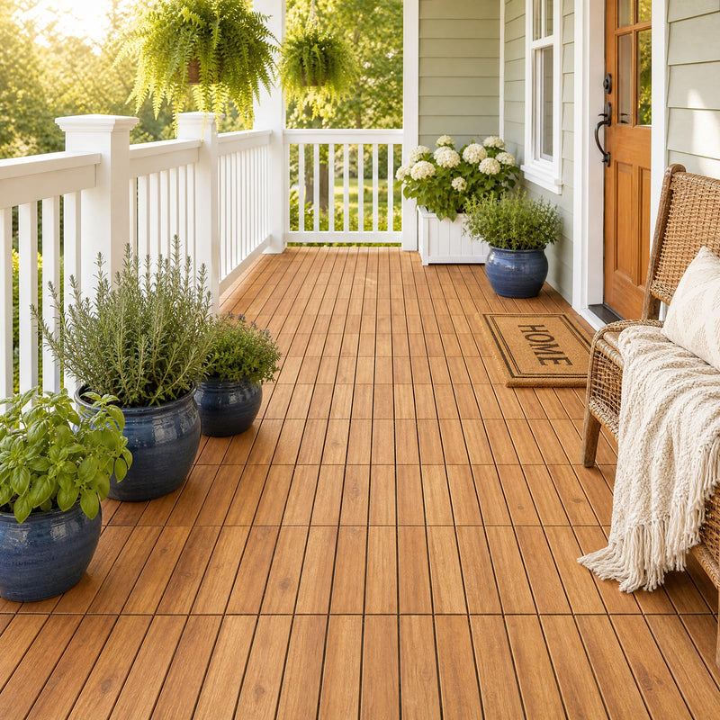 Load image into Gallery viewer, Goplus 27/54-Pack Acacia Wood Interlocking Deck Tiles (Straight) | Tool-Free Assembly
