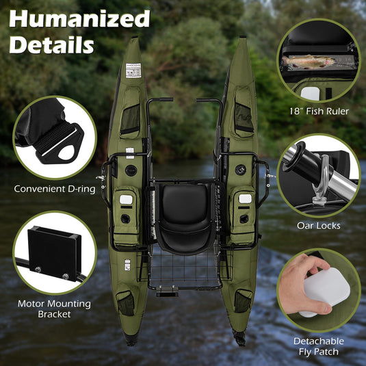 Goplus Inflatable Fishing Float Tube w/Pump Paddles Fish Ruler | 400 LBS Load Capacity