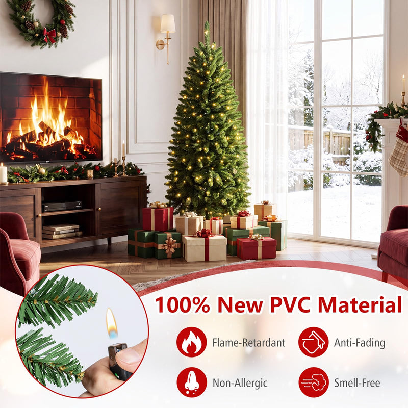 Load image into Gallery viewer, Goplus 5ft/6ft/7ft/8ft Pre-Lit Pencil Christmas Tree with Warm White and Colorful Lights
