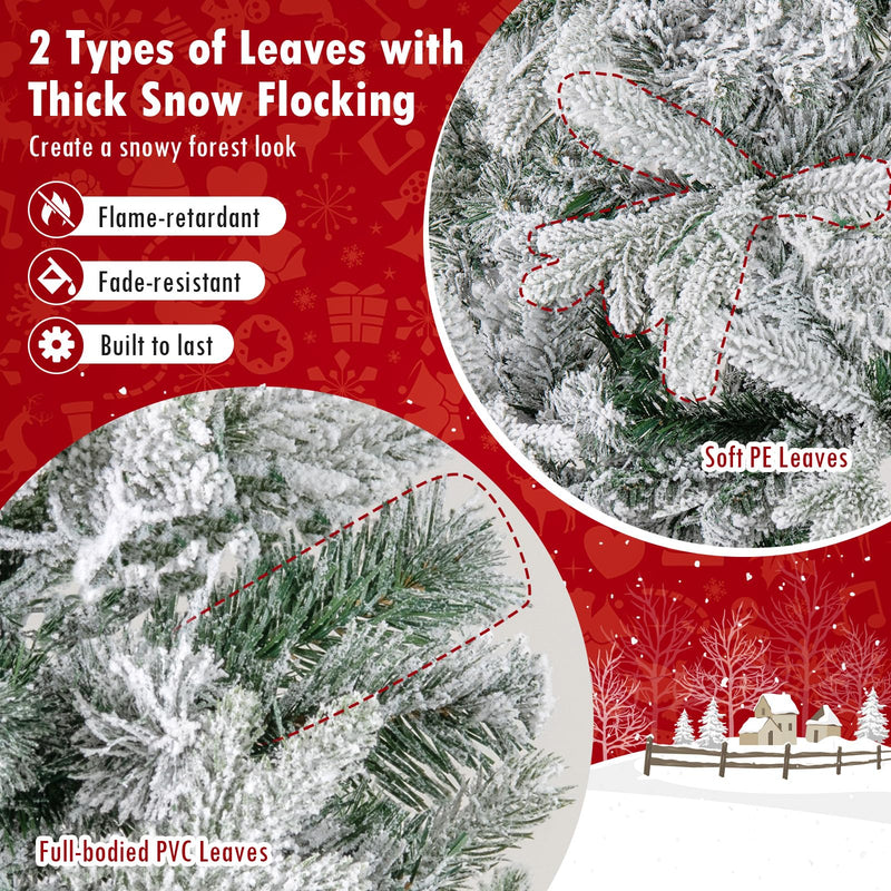 Load image into Gallery viewer, Goplus 7 FT Half Snow Flocked Christmas Tree with 240 Warm White &amp; Multicolored LED Lights
