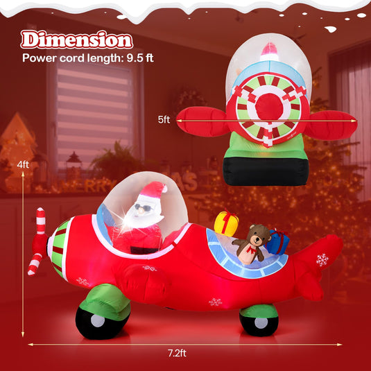 Goplus 7.2 Ft Animated Inflatable Santa on Plane Pre-lit Blow up Yard Decoration