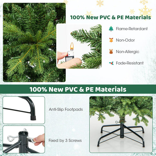 Goplus Pre-Lit Artificial Christmas Tree, Hinged Xmas Tree with Warm-White & Multi-Color LED Lights