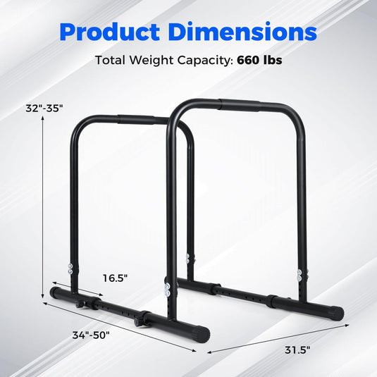 Goplus Adjustable Dip Bar Heavy Duty Parallette Push Up Stand with 660 LBS Capacity