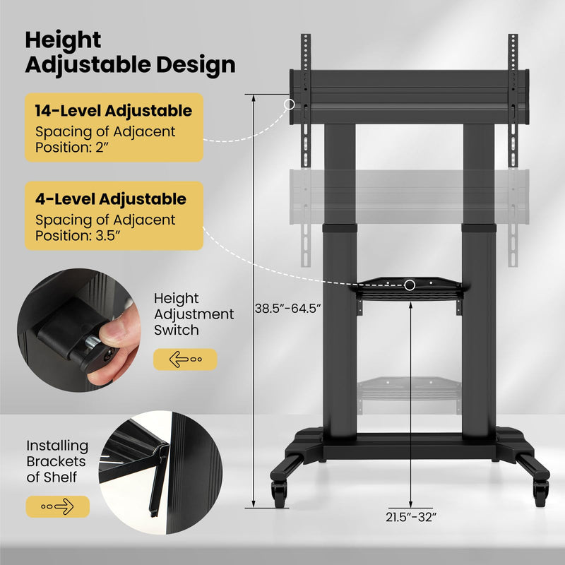 Load image into Gallery viewer, Goplus Rolling TV Stand for 32&quot;-85&quot; Flat Curved LED/LCD/OLED TVs up to 132 LBS, Mobile Floor TV Trolley Max VESA 400 x 700 mm
