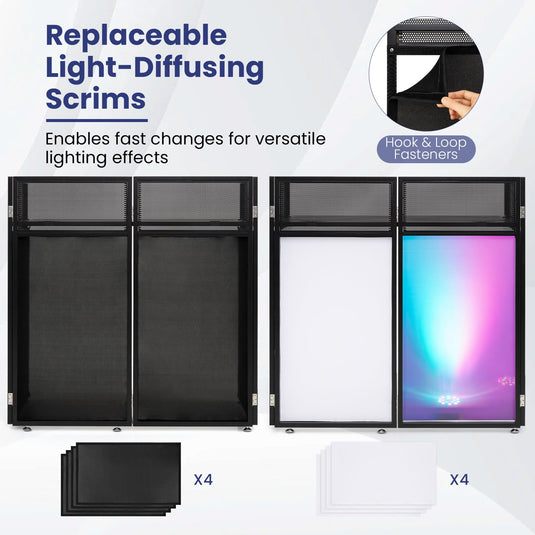 Goplus Portable DJ Booth with Scrims & Carrying Bag | Foldable Mobile DJ Table Stand