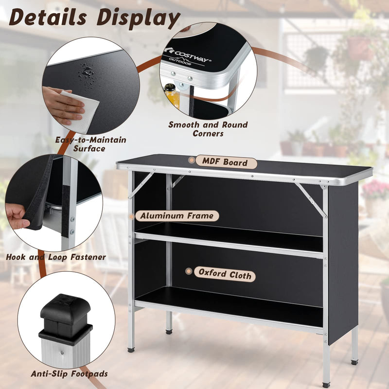 Load image into Gallery viewer, Goplus Folding Camping Table, Aluminum Portable Pop-Up Bar Table with 2-Tier Storage Shelves
