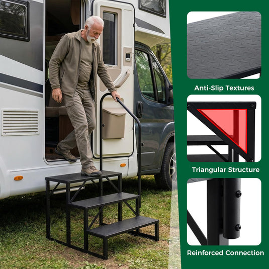 Goplus RV Step with Handrail Heavy Duty Hot Tub Stair