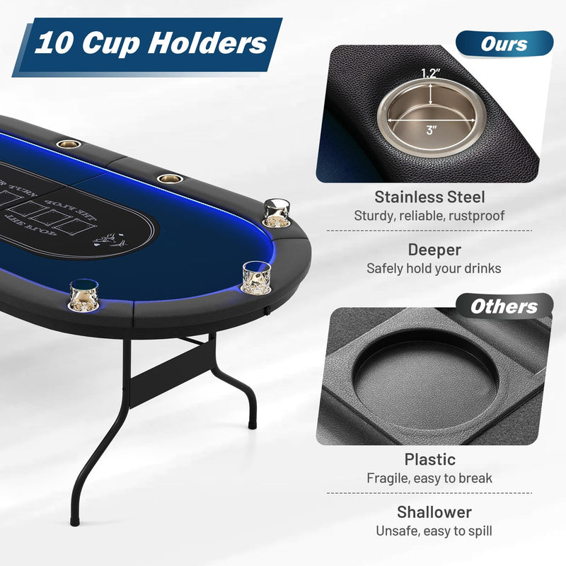 Load image into Gallery viewer, Goplus 84&quot; Foldable Poker Table with LED Lights  for Texas Hold&#39;em Blackjack
