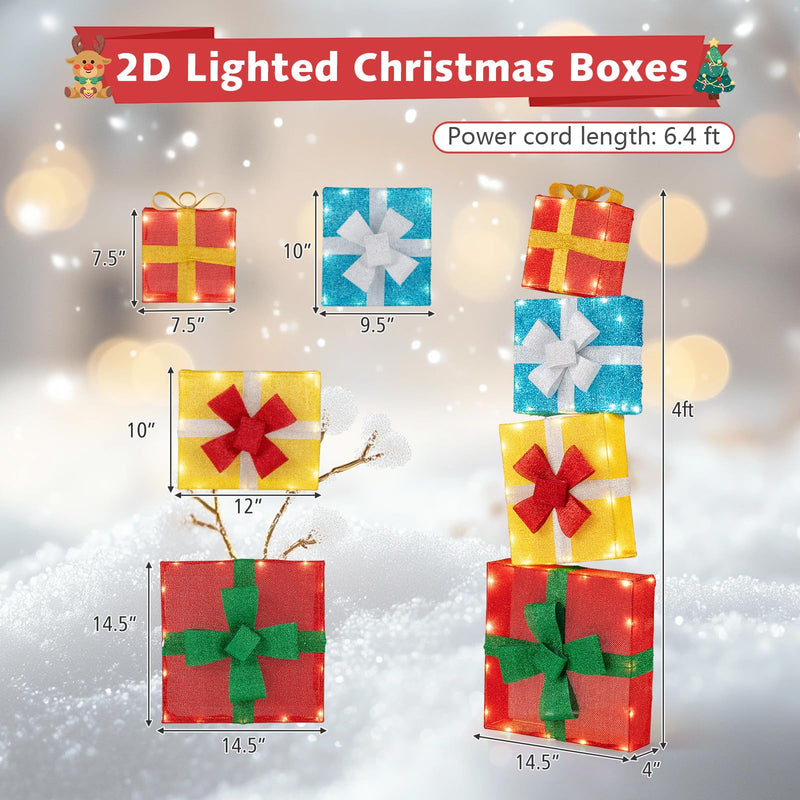 Load image into Gallery viewer, Goplus 4 Ft Lighted Gift Boxes Stackable, Pre-lit Xmas Boxes Decoration w/LED Lights
