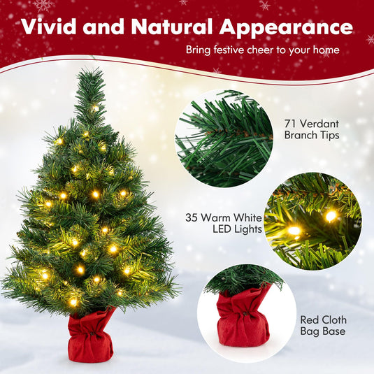 Goplus Tabletop Battery Operated Small Fir Xmas Tree with Warm White LED Lights