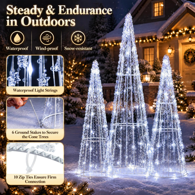 Load image into Gallery viewer, Goplus Christmas Tree Decoration | Set of 3 Lighted Glittered Cone Trees
