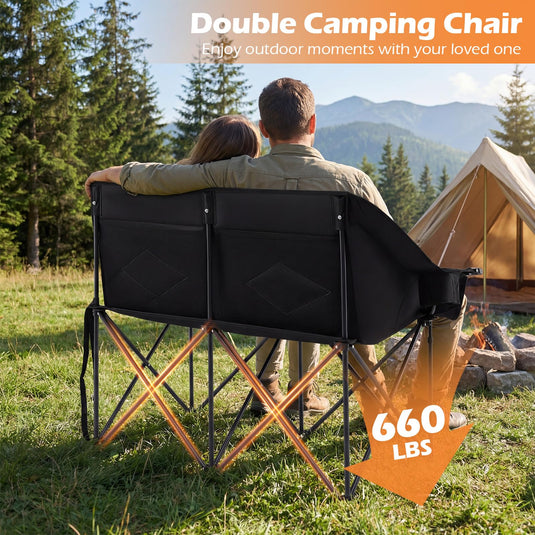 Goplus Double Camping Chair with Cup Holders Glass Racks and Mesh Pockets