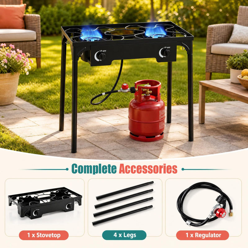 Load image into Gallery viewer, Goplus Outdoor Dual Burner Gas Stove | 160,000 BTU High Pressure
